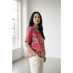 Leonard Sport Cotton Round Tshirt Fushia Floral Print Size 44